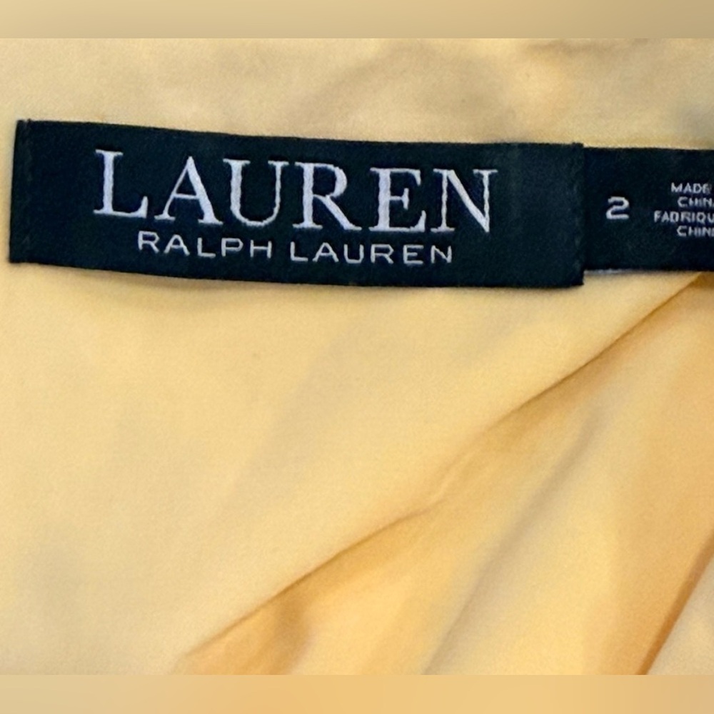 Lauren Ralph Lauren Yellow Floral Lace Sheath Dress Scalloped Hem Size 2 - Picture 6 of 7